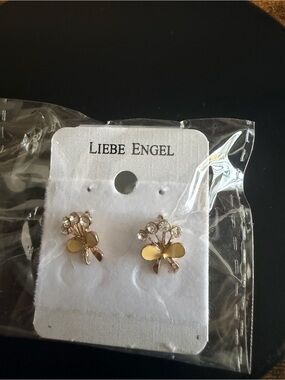 Gold Lined Yellow Enamel Floral Crystal Stud Earrings